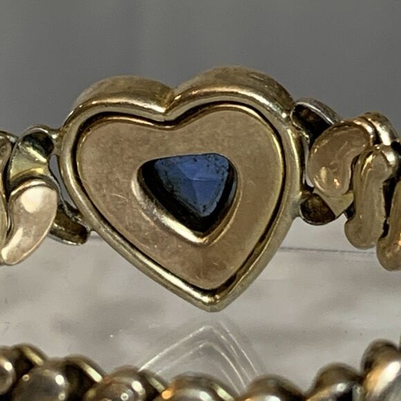 Vintage Co-Star Sweetheart Expansion Bracelet Gold Tone Blue Glass Heart 1940s - Picture 7 of 15